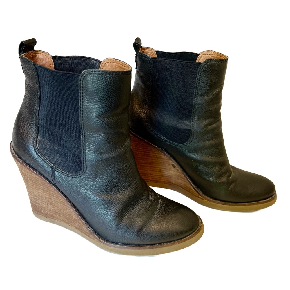 Lucky Brand Black Leather Wedge Ankle Boots